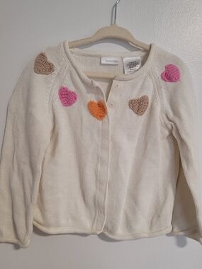 🧸2/20$ Vintage Cream Heart-Appliqué Knit Cardigan Toddler Girl Size 24M